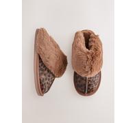 Next Pantofole Sabot in pelle scamosciata foderate in pelliccia sintetica medium Marrone
