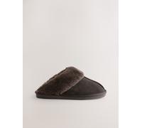 Next Pantofole Sabot in pelle scamosciata foderate in pelliccia sintetica medium Marrone