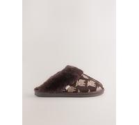 Next Pantofole Sabot in pelle scamosciata foderate in pelliccia sintetica medium Marrone