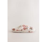 Next Pantofole Sabot in peluche con stampa large crema