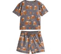 NEXT Pigiama a Maniche Corte in 100% Cotone con Hamish, la Mucca delle Highlands Grigio Antracite L