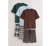 Next Pure Cotton Check Short Sleeve Jersey Pyjamas Set 3 Pack xlarge blu