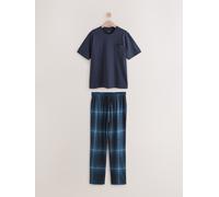 Next Pure Cotton Short Sleeve Jersey Pyjamas Set blu