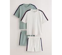 Next Pure Cotton Stripe Short Sleeve Jersey Pyjamas Set 2 Pack Grigio