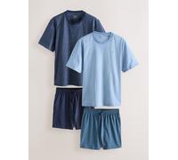 Next Pure Cotton Stripe Short Sleeve Jersey Pyjamas Set 2 Pack large blu