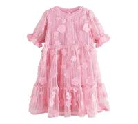 NEXT Ragazza Abito Elegante a Rete con Paillettes a Fiori Rosa 9 Anni
