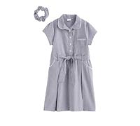 NEXT Ragazza Abito per la Scuola con Cintura ed Elastico per Capelli Navy Blue Gingham 5 Anni
