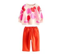 NEXT Ragazza Completo con felpa e pantaloni da jogging dritti Pink/Red Heart 5 Anni
