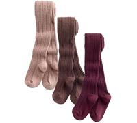 NEXT Ragazza Confezione da 3 collant a trecce in misto cotone Pink Berry Red and Chocolate Brown 5 Anni-6 Anni