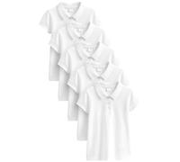 NEXT Ragazza Confezione da 5 Polo a Maniche Corte in 100% Cotone - vestibilità Regular Bianco 7 Anni