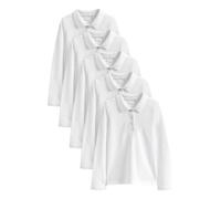 Next Ragazza Confezione da 5 Polo per la Scuola a Maniche Lunghe in 100% Cotone con vestibilità Attillata Bianco 4 Anni
