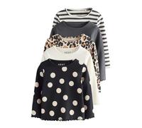 NEXT Ragazza Confezione da 5 Top a Coste a Manica Lunga Nero/Bianco 3 Anni-4 Anni