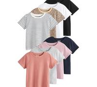 NEXT Ragazza Confezione da 8 T-Shirt in 100% Cotone | Bambino, Caratterizzate da colori e fantasie divertenti, tra cui un’originale stampa animalier