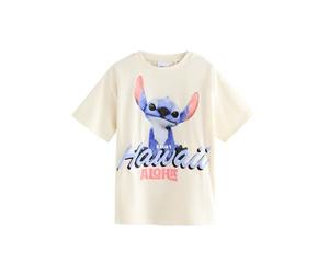 NEXT Ragazza T-Shirt Ufficiale Oversize Disney Lilo And Stitch in 100% Cotone Bianco 9 Anni
