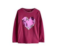 NEXT Ragazza Top con Paillettes e Maniche a 3/4 Burgundy Red Heart 5 Anni