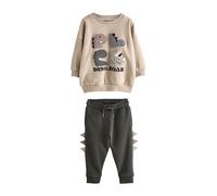 NEXT Ragazzo Completo con felpa e pantaloni da jogging colourblock Grey and Charcoal Dinosaur Spike 12 Mesi-18 Mesi