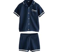 NEXT Ragazzo Completo con polo con rever e shorts in maglia testurizzata Blu marino 6 Anni