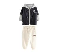 NEXT Ragazzo Completo felpa con cappuccio e pantaloni da jogging stile college Nero/Bianco 2 Anni-3 Anni