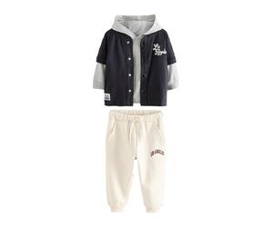 NEXT Ragazzo Completo felpa con cappuccio e pantaloni da jogging stile college Nero/Bianco 3 Anni-4 Anni
