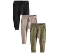 NEXT Ragazzo Confezione da 3 Pantaloni da Jogging Multitasche Super Skinny Verde Kaki/Grigio/Nero 4 Anni