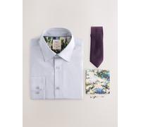 Next Rose Dufton Slim Fit Smart Shirt Tie and Pocket Square Set 145in Viola