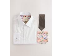 Next Rose Dufton Slim Fit Smart Shirt Tie and Pocket Square Set 17in Bianco