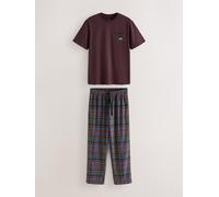 Next Set Pigiama a Maniche corte in jersey Motivo a scacchi, comodo e confortevole large Viola