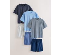 Next Set pigiama a righe a maniche corte in jersey 3 Pack blu