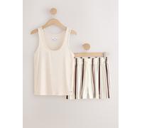 Next Set pigiama composto da canotta e pantaloncini a coste Studio Rib Racer. 52 crema