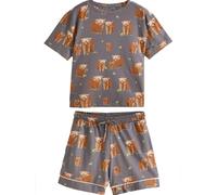 NEXT Donne Pigiama a Maniche Corte in 100% Cotone con Hamish, la Mucca delle Highlands Charcoal Grey Hamish The Highland Cow S