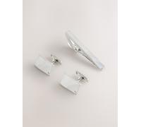 Next Silver Diamante Cufflinks And Tie Clip Set onesize Argento