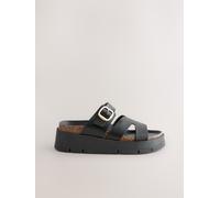 Next Suede Leather Strap Buckle Detail Sandals Nero