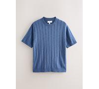 Next T-shirt a maglia traforata a vestibilità regolare con lino medium blu