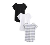 NEXT T-Shirt da Donna con Maniche ad Aletta, 100% Cotone, Confezione da 3 Magliette Nero/Bianco/Righe 42
