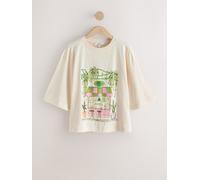 Next T-shirt girocollo a maniche a gomito squadrate medium crema