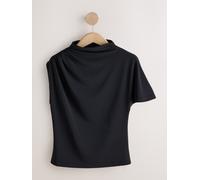 Next Top asimmetrico a maniche corte drappeggiato xsmall Nero