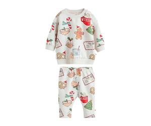 NEXT Unisex Bambino Completo natalizio per neonati con felpa e pantaloni da jogging Grey Santa Treats 12 Mesi-18 Mesi