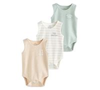 NEXT Unisex Bambino Confezione da 3 body a canotta per neonati Neutral Brown/Mint Green Slogan 6 Mesi