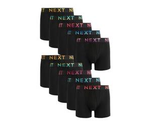 NEXT Uomini Confezione da 10 Boxer con Cucitura Frontale ad A Cinturini | Nero brillante, 3XL, testo Ombre, Standard, Mid Rise