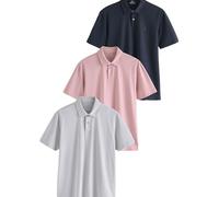 Next Uomini Confezione da 3 Polo in Jersey a Maniche Corte con vestibilità Classica Navy/Grey/Pink 5XL