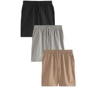 NEXT Uomini Confezione da 3 Shorts Leggeri 100% Cotone Nero/Grigio/Marrone Chiaro L