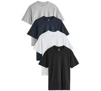 NEXT Uomini Confezione da 4 T-Shirt Girocollo Basic Nero/Bianco/Navy/Grigio Marl L