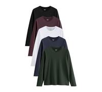 NEXT Uomini Confezione da 5 Maglie a Maniche Lunghe con vestibilità Classica in 100% Cotone Nero/Bianco/Blu Navy/Verde/Rosso Borgogna 3XL