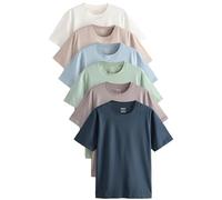 Next Uomini Confezione da 6 di T-Shirt di Cotone Basic - vestibilità Regular Ecru/Blue/Green/Neutral Mushroom/Grey/Stone L