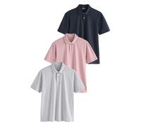 NEXT Uomini Motionflex - Confezione da 3 Polo in Jersey a Maniche Corte Tinta Unita Navy/Grey/Pink L