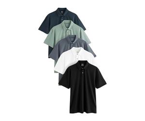 NEXT Uomini Motionflex - Confezione da 5 Polo in Jersey a Maniche Corte con vestibilità Classica Navy/Sage Green/Grey/White/Black L