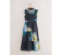 Next Vestito midi da cerimonia con volant a balze e Collo alto 48 blu