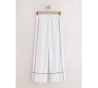 next White Linen Rich Wide Leg Trousers With Piping 36petite Bianco