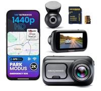 Nextbase 422GW Dashcam anteriore + posteriore con fotocamera lunotto posteriore e scheda SD da 64 GB, 2 K, 30 fps, con modalità parcheggio 24/7, GPS, Wi-Fi e controllo vocale, supporto Click&Go