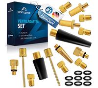 NEXTCOVER® Set di adattatori per valvola per bicicletta professionale [15 pezzi], adatto per tutti, valvola francese, in gomma, per pompa ad aria e compressore, adattatore valvola, valvola auto